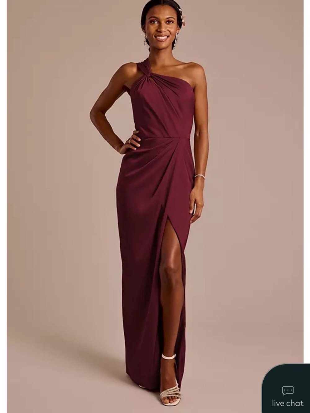 David's Bridal One-Shoulder Wine Evening Gown